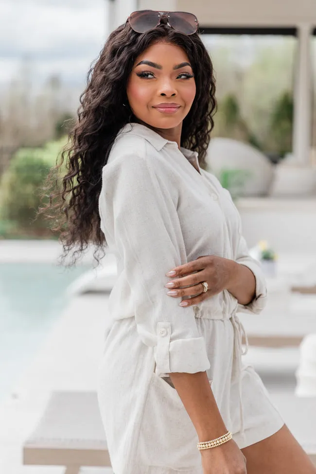 My First Pick Ivory Textured Collared Romper FINAL SALE CompactWeave AntiSnagTechnology