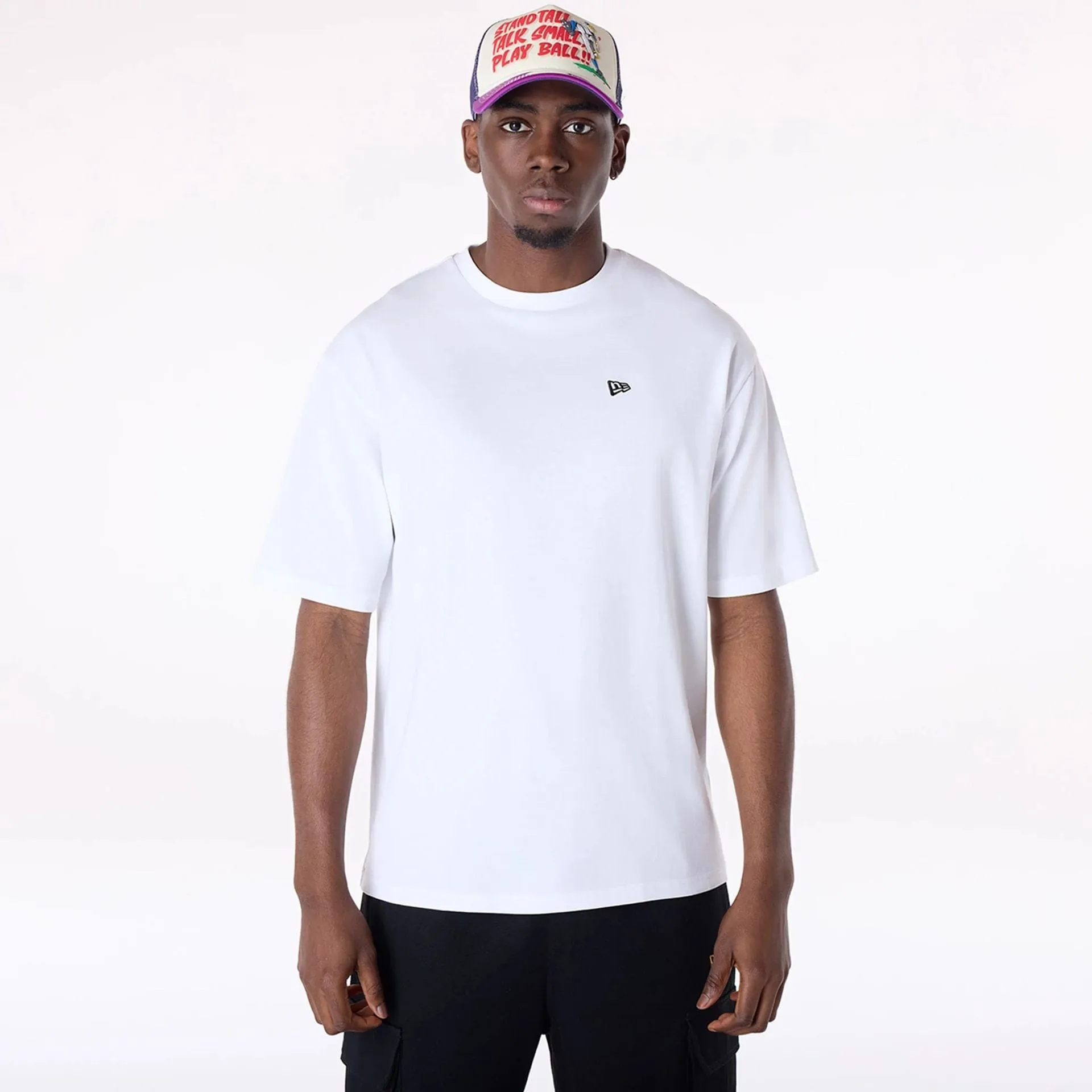 Brushed Interior Lining New Era Baseball Graphic White Oversized T-Shirt