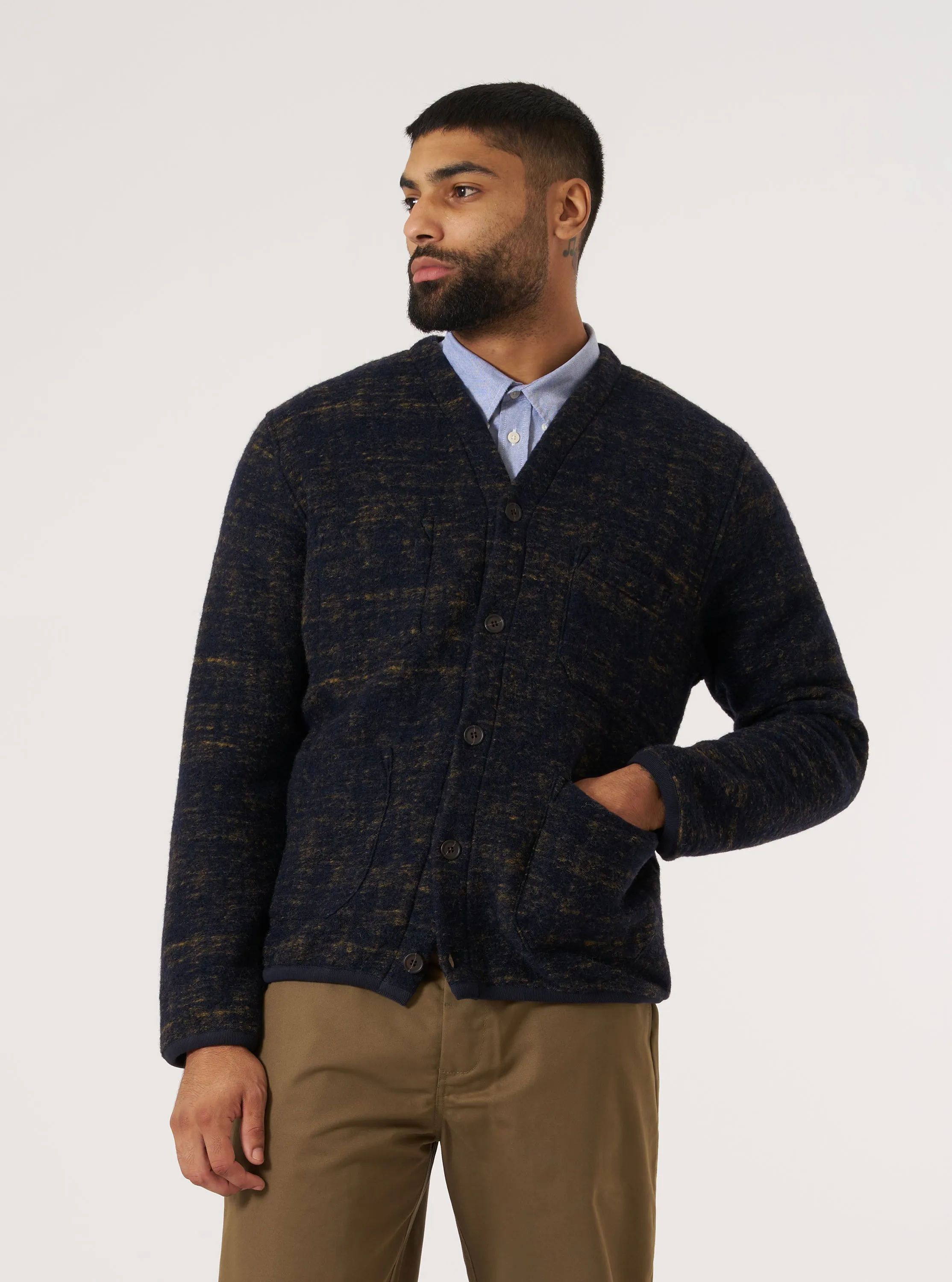 Warm Comfort Navy Marble Fleece Cardigan