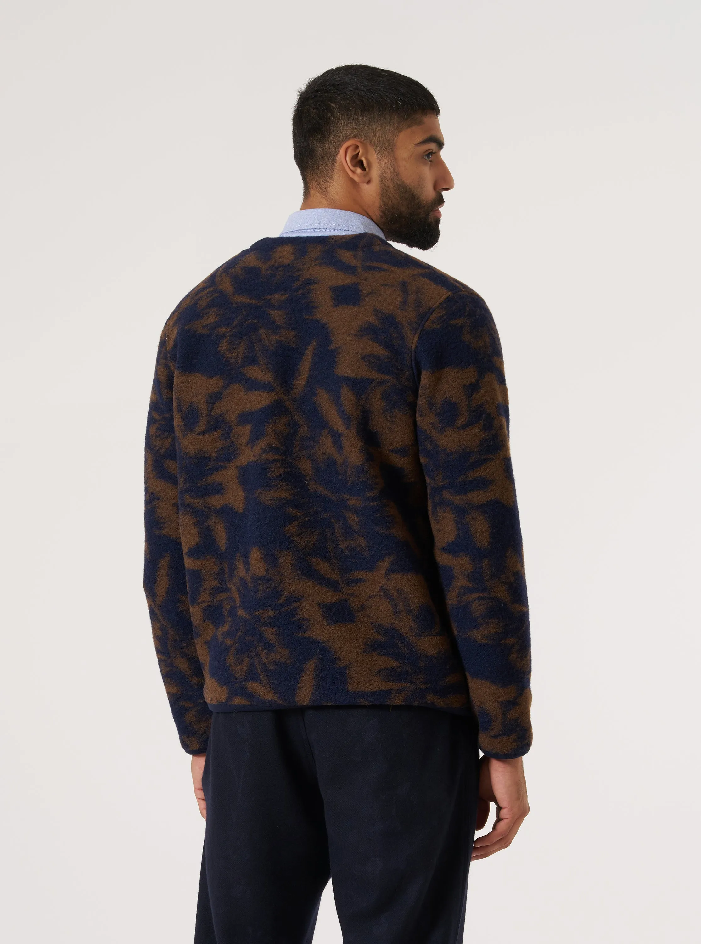 Navy/Brown Studio Fleece Cardigan Under Layer