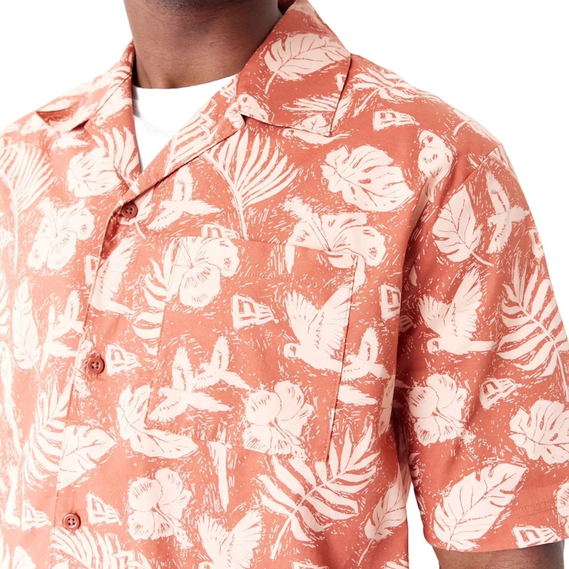 Tear Resistant Knit Quick Fit Performance New Era All Over Print Brown Woven Short Sleeve Shirt