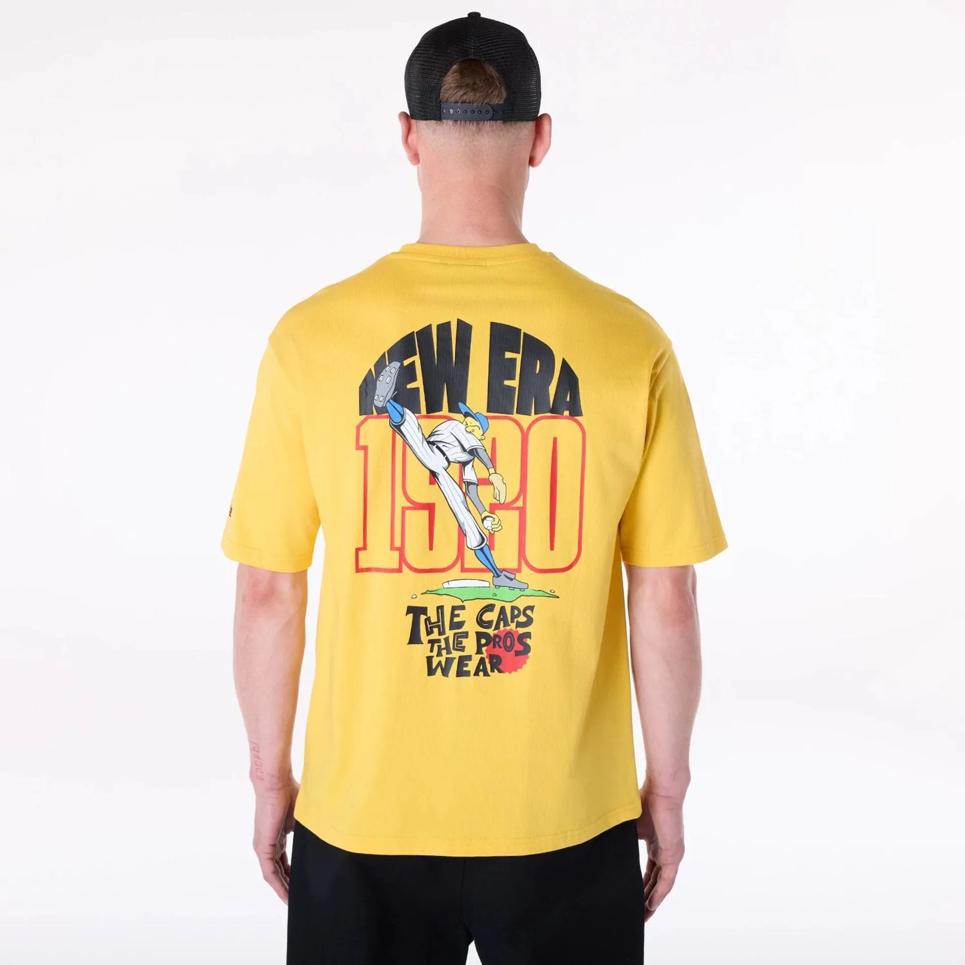 Hiking durability Moisture Management Fabric New Era Baseball Graphic Yellow Oversized T-Shirt