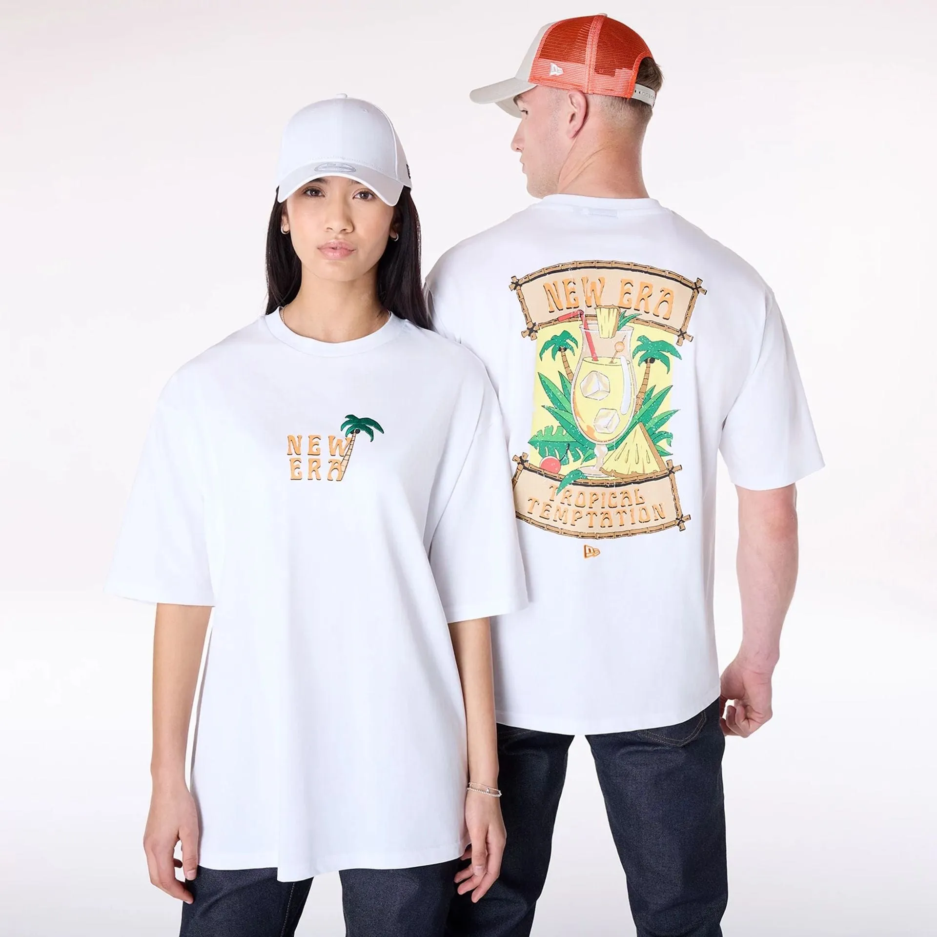 New Era Drink Graphic White Oversized T-Shirt Perfect for Outdoors regular but not boring