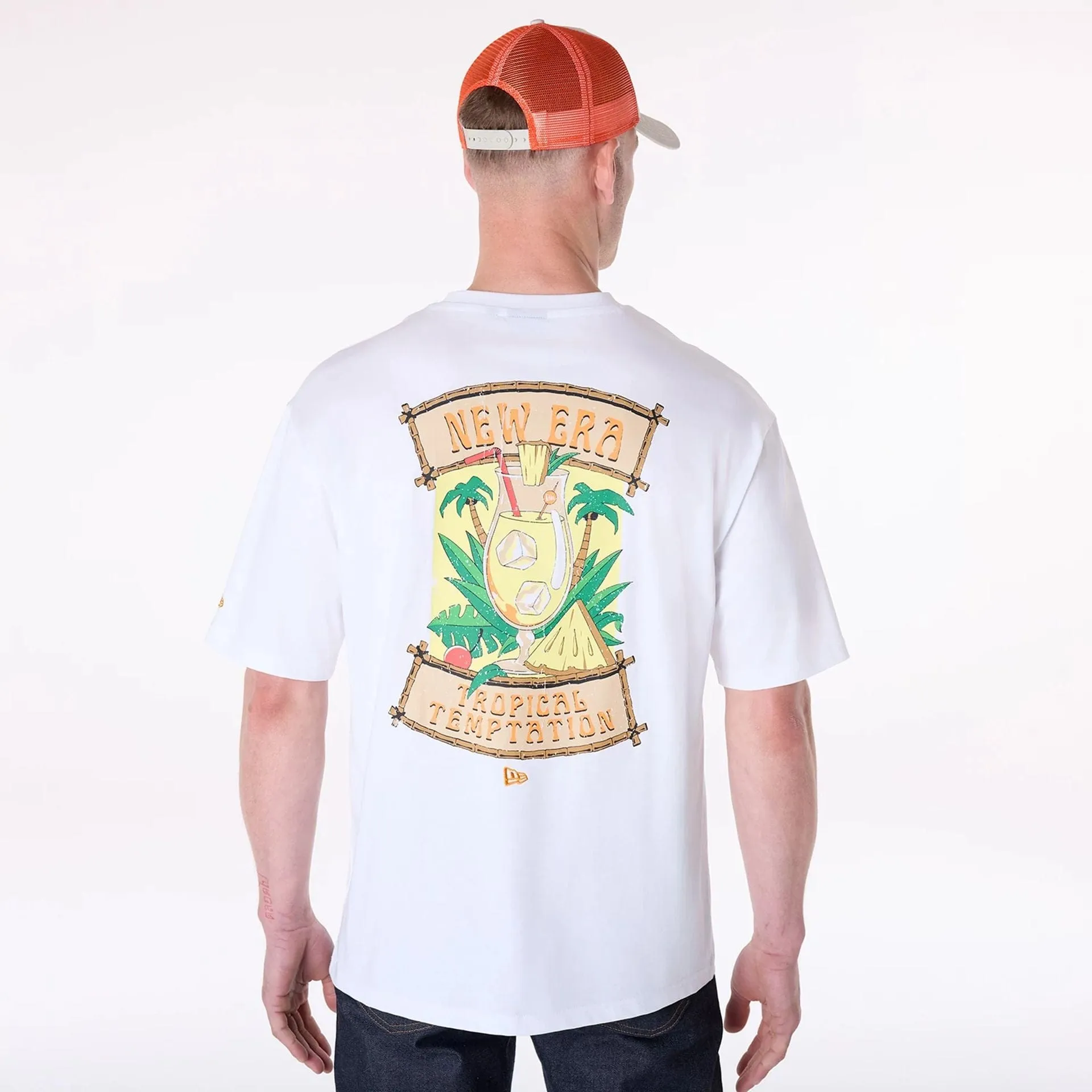 New Era Drink Graphic White Oversized T-Shirt Wrinkle Free Fabric
