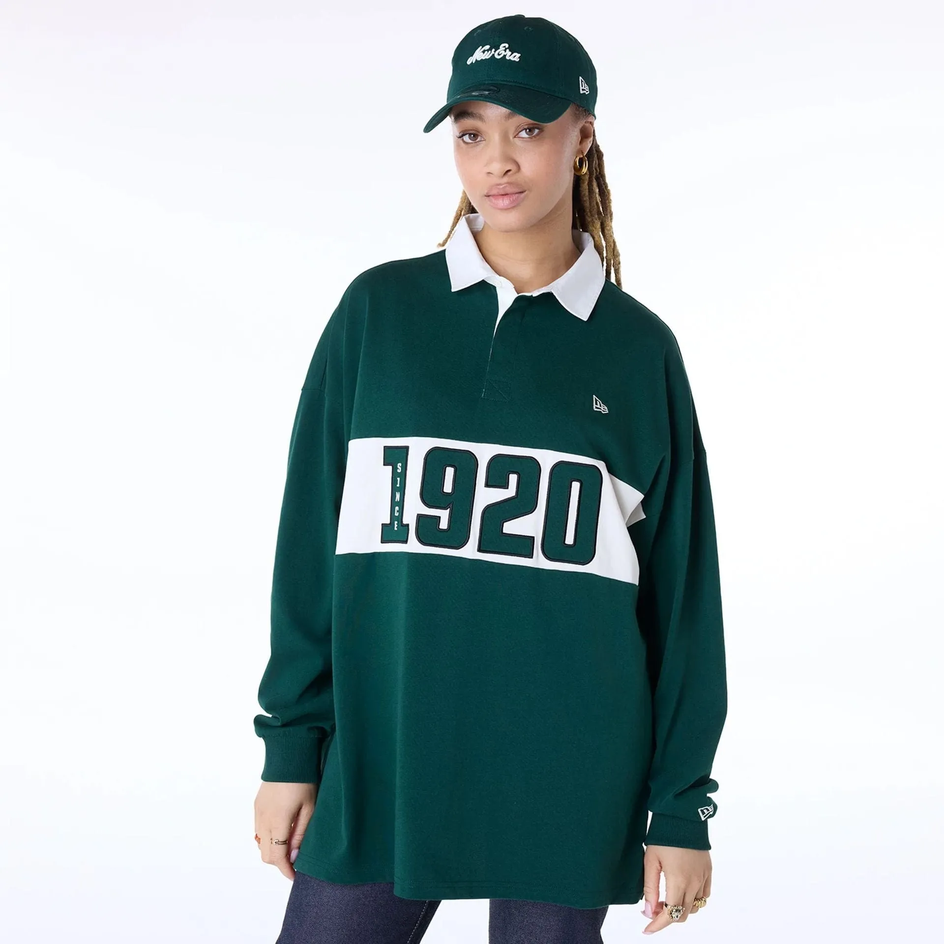 VintageWashEffect Stretch Fit Design New Era Drop Shoulder Dark Green Rugby