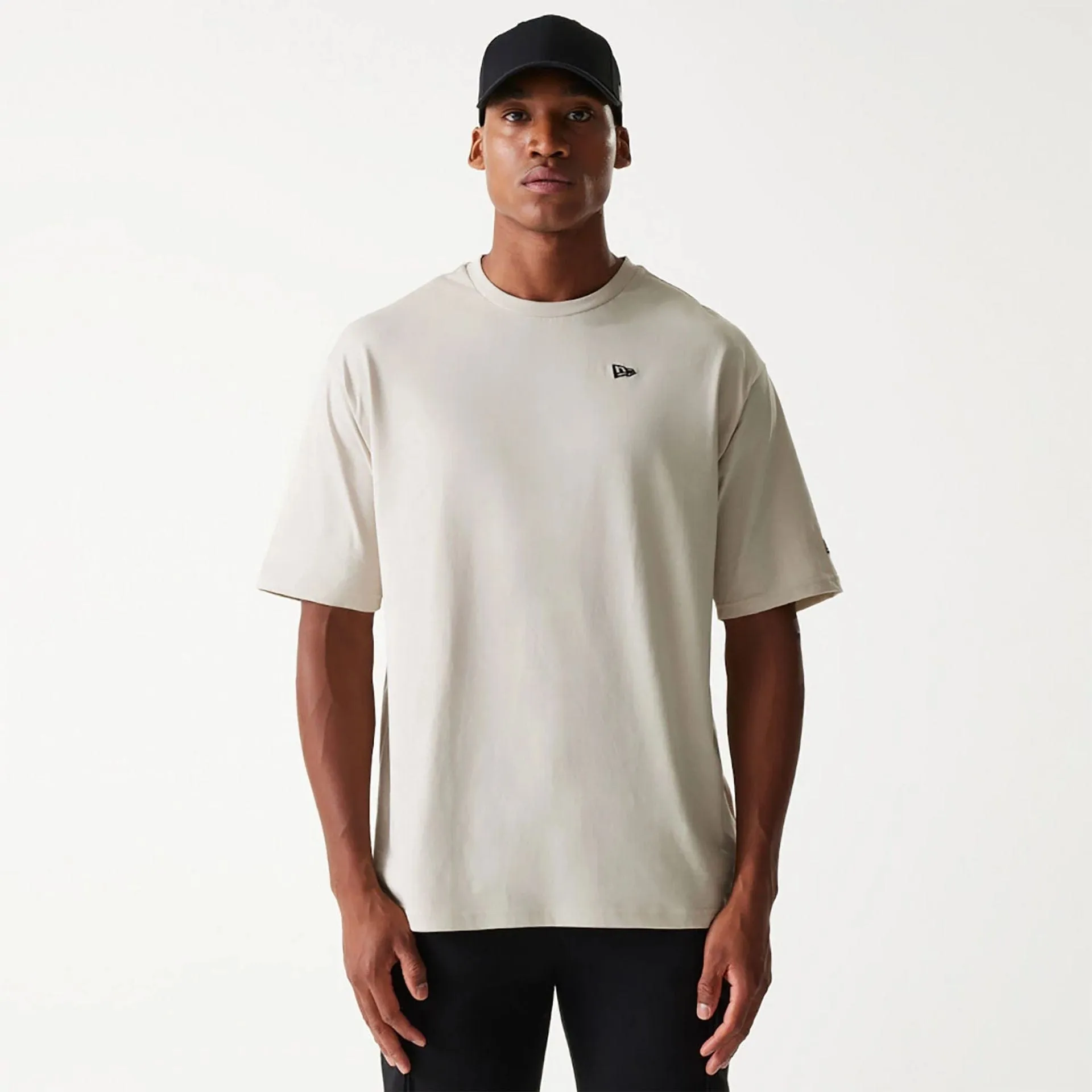 New Era Essential Light Beige Oversized T-Shirt Drop Shoulder Cut EthicalProduction