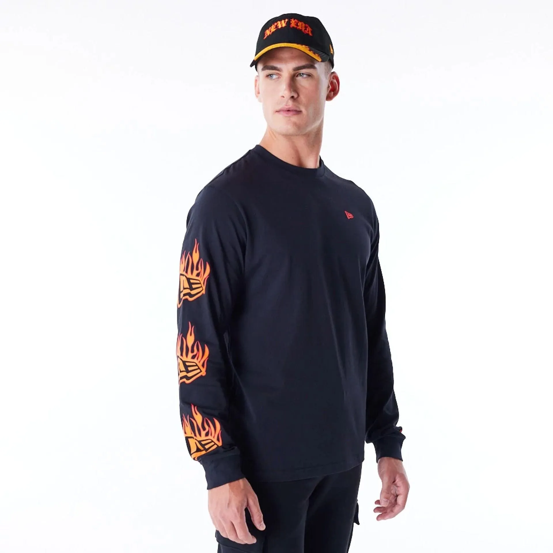 Trendy Fashion New Era Flag Flame Black Long Sleeve T-Shirt