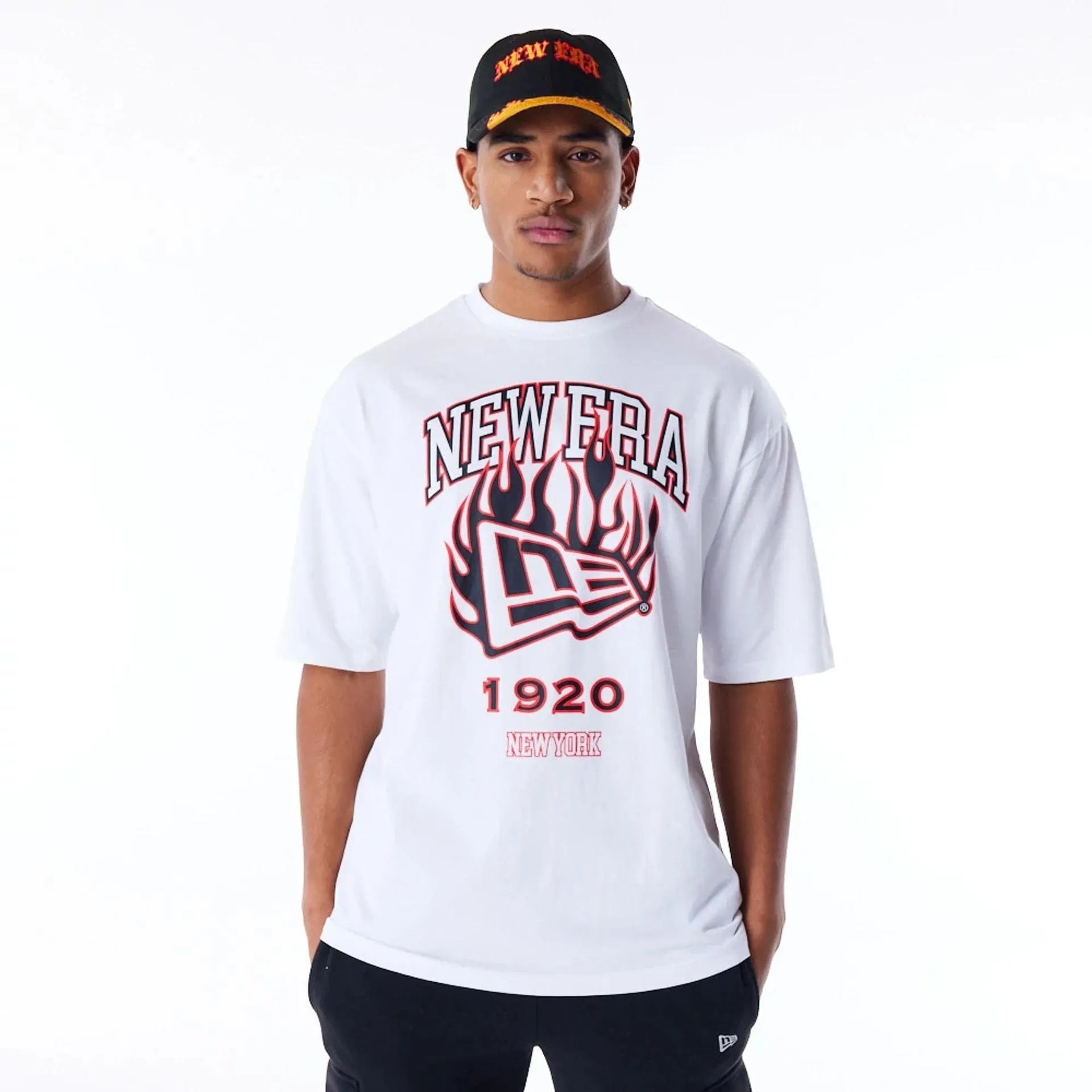 Cozy Wardrobe New Era Flag Flame White Oversized T-Shirt