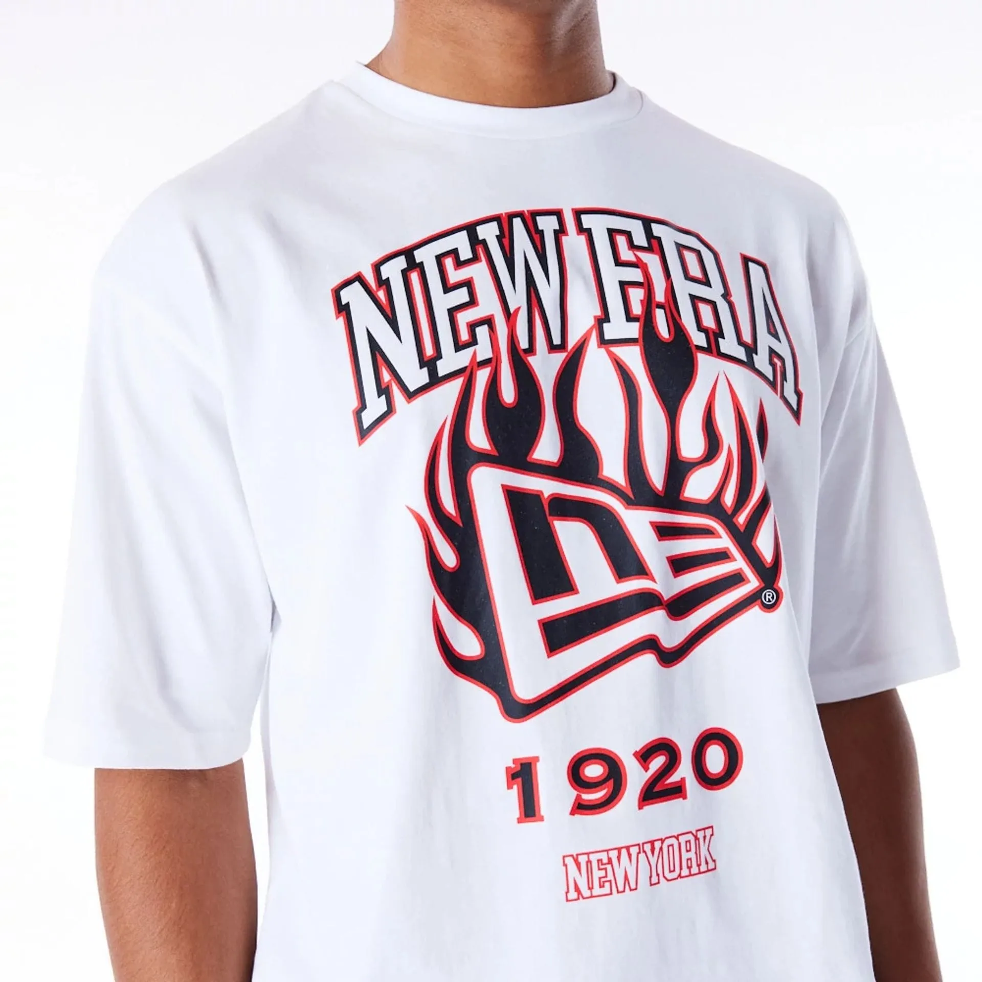TexturedWeavePattern Stylish piece New Era Flag Flame White Oversized T-Shirt
