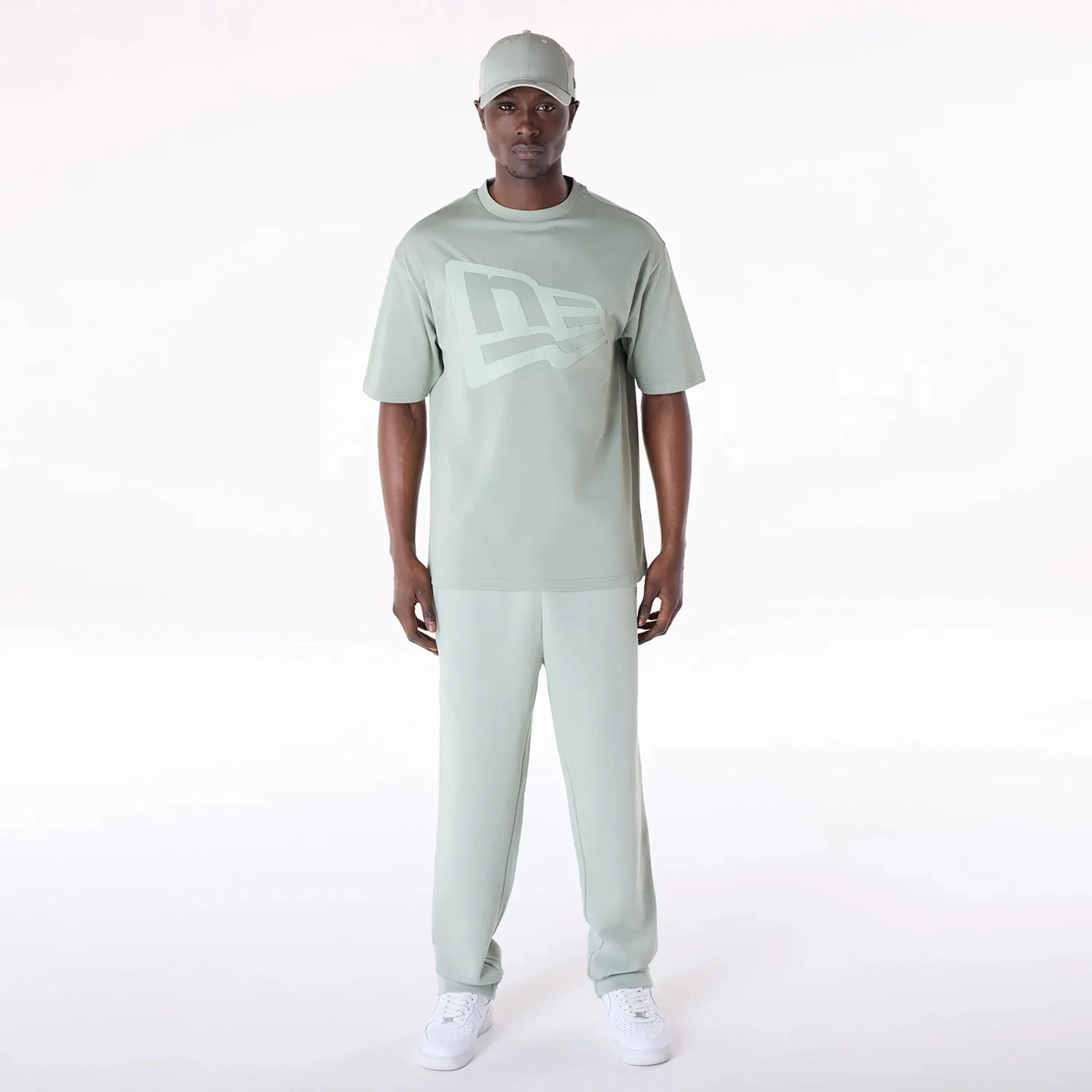 Flexible Ribbed Neckline New Era Flag Pastel Green Oversized T-Shirt