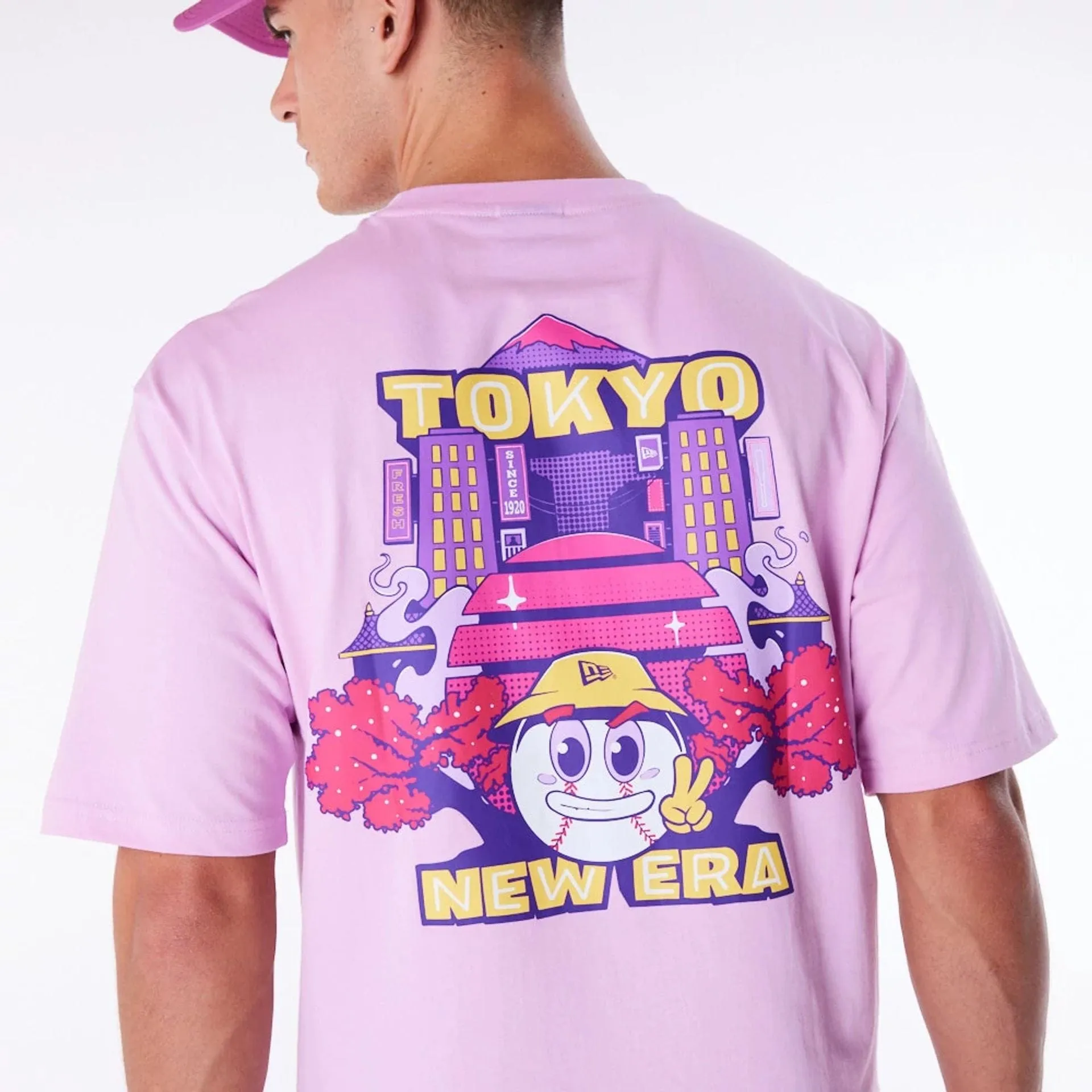 New Era Location Graphic Tokyo Pastel Pink Oversized T-Shirt suitable for all genders Urban Fashion