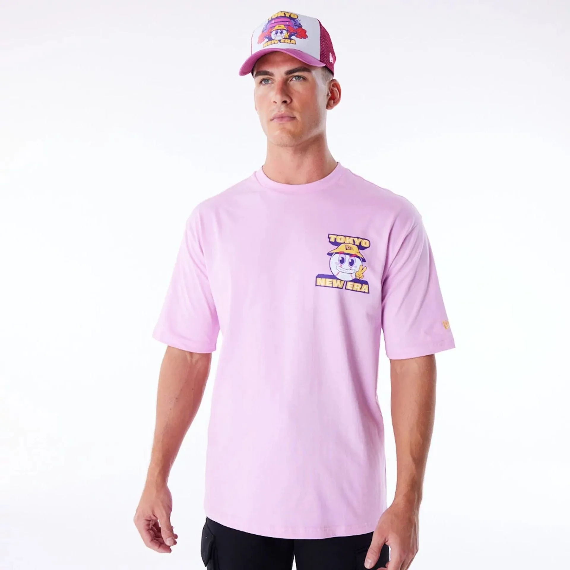 New Era Location Graphic Tokyo Pastel Pink Oversized T-Shirt Street Comfort BreathableMeshLining