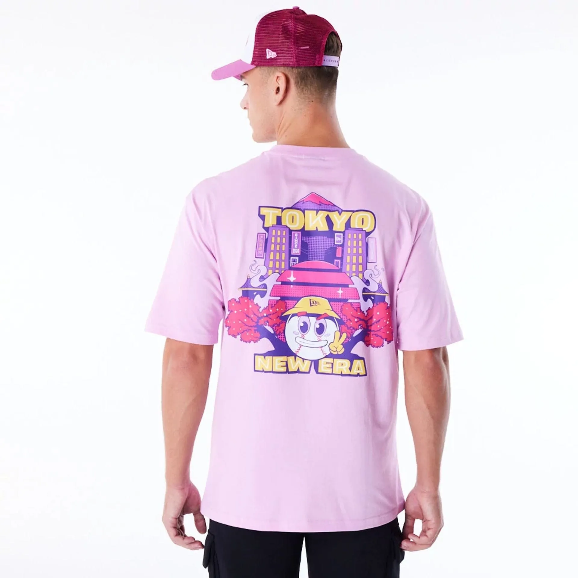Relaxed Wear Fit family gathering New Era Location Graphic Tokyo Pastel Pink Oversized T-Shirt