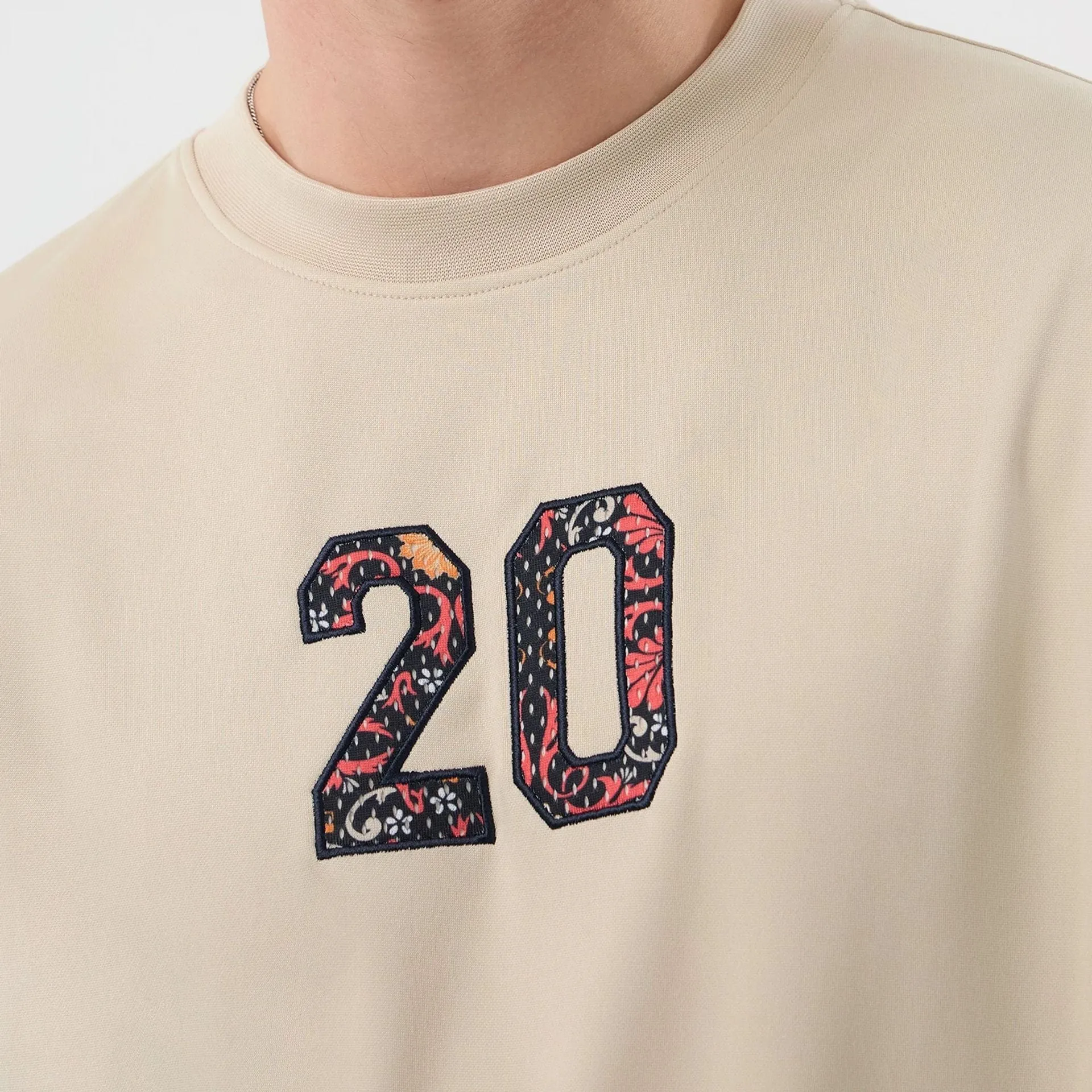 Heathered Texture New Era Mesh Infill Light Beige Oversized T-Shirt