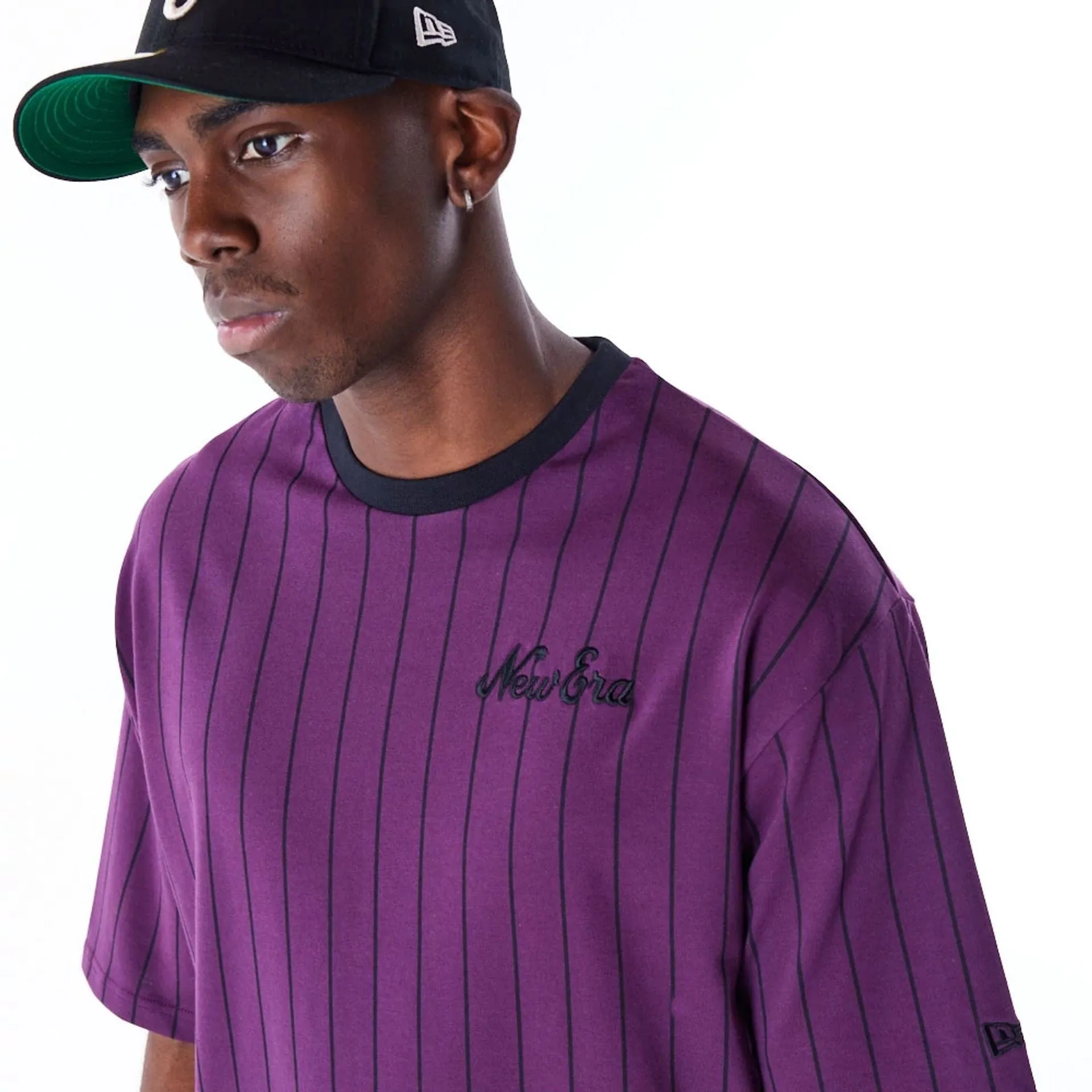 Comfy Base New Era Pinstripe Dark Purple Oversized T-Shirt