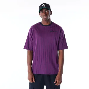 New Era Pinstripe Dark Purple Oversized T-Shirt Informal charm Sporty Style
