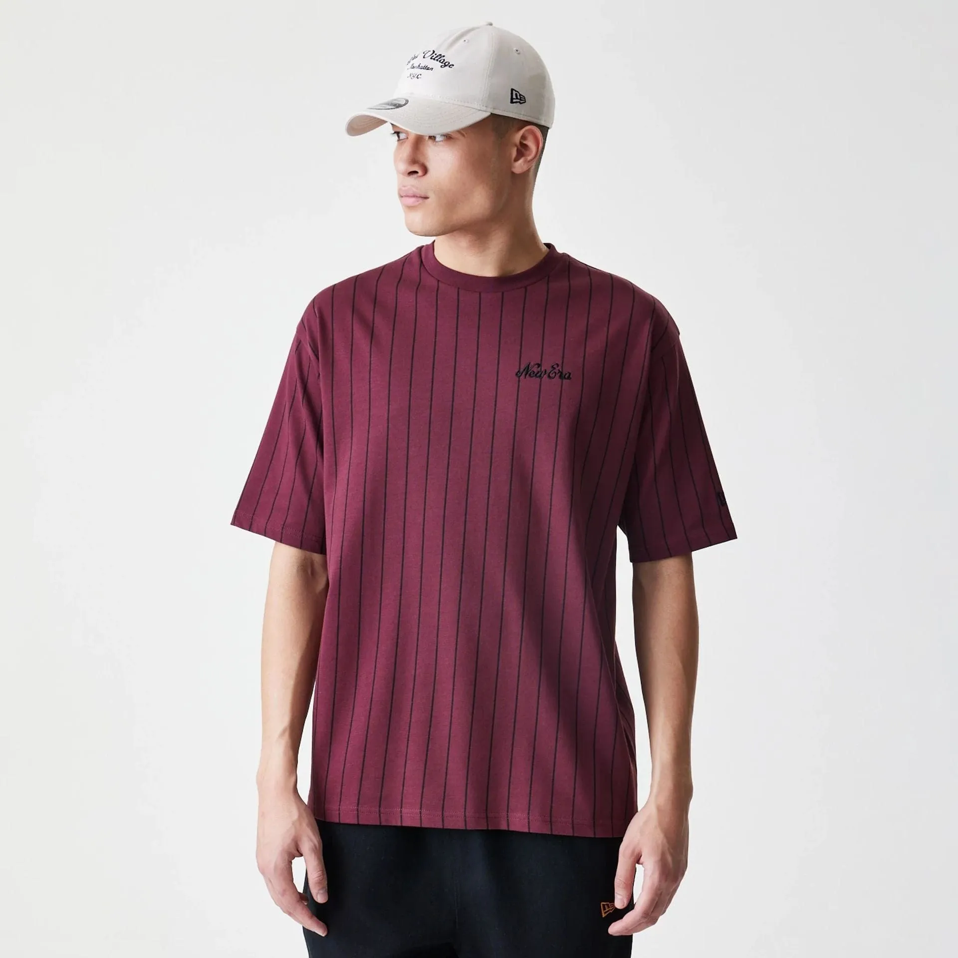 Eco Friendly Production New Era Pinstripe Dark Red Oversized T-Shirt