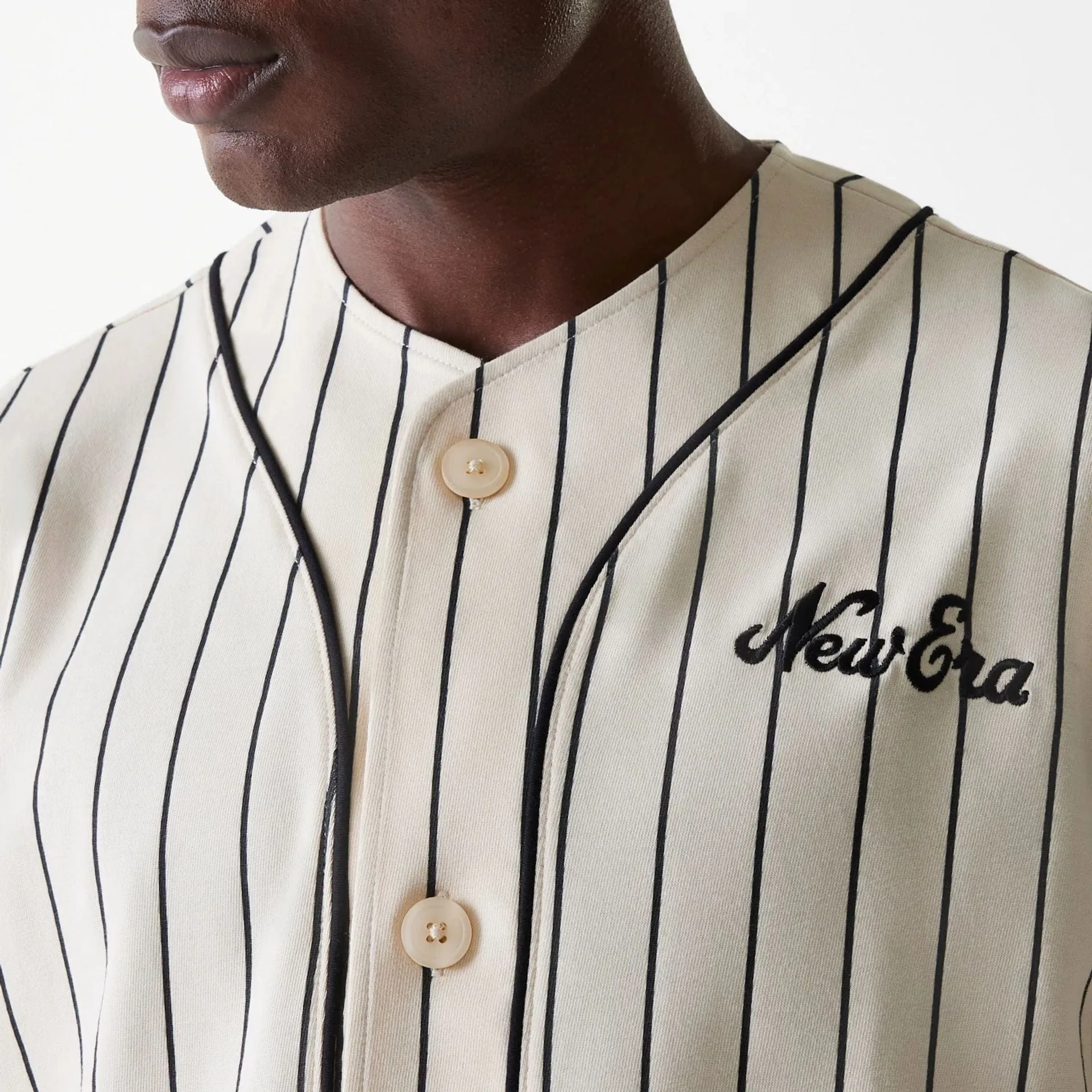 New Era Pinstripe Light Beige Jersey Minimal Fashion Comfortable texture