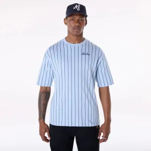 New Era Pinstripe Pastel Blue Oversized T-Shirt Double Stitched Hem