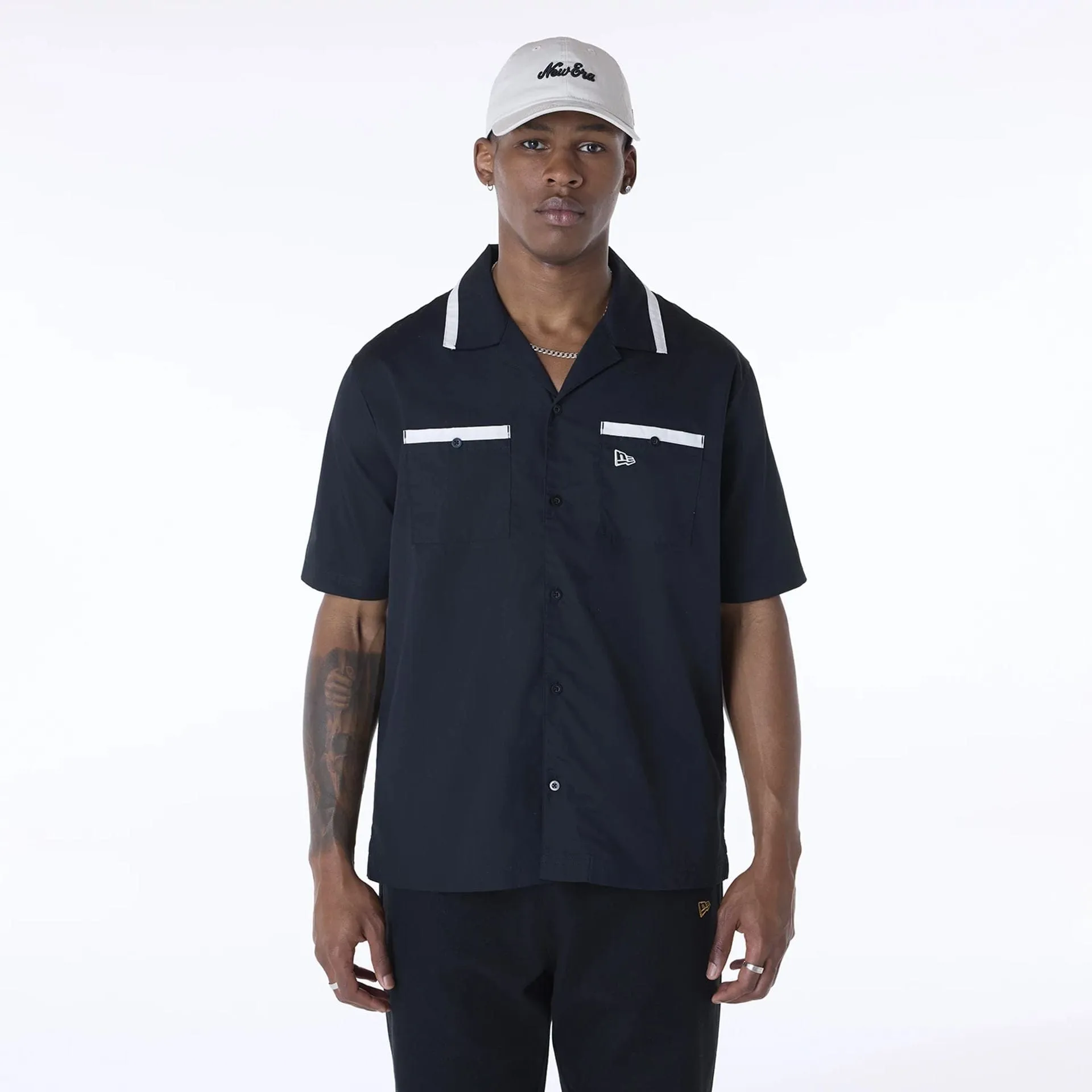 Beaded details Chill Vibes New Era Revere Black Short Sleeve Shirt