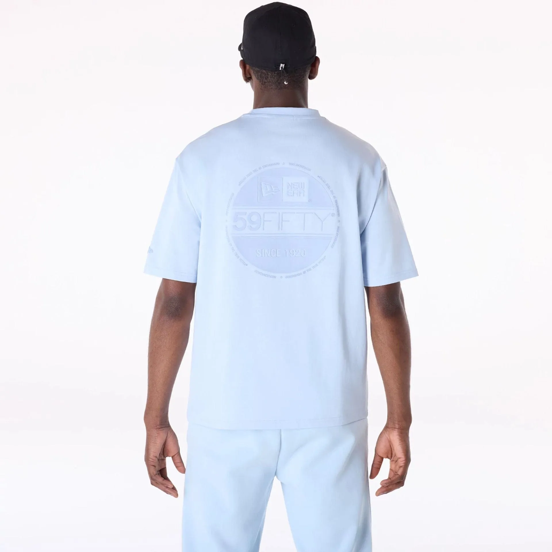 Relaxed Style New Era Sticker Pastel Blue Oversized T-Shirt