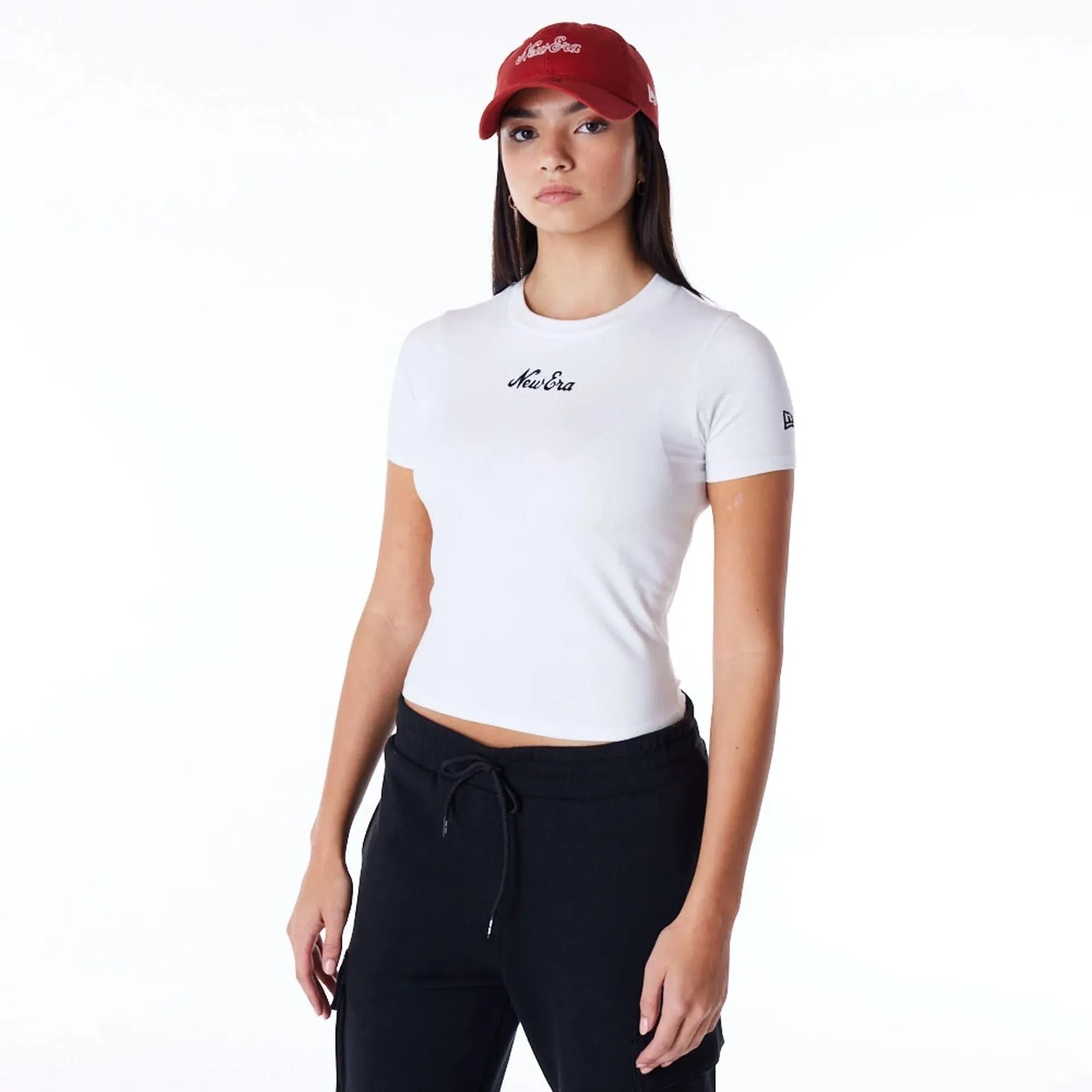 No Slip Shoulder Design New Era Womens White Slim T-Shirt