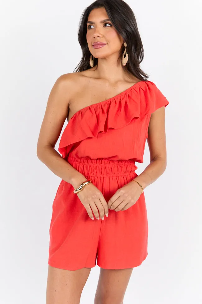 New Mood Red One Shoulder Romper FINAL SALE Calm Core