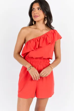 New Mood Red One Shoulder Romper FINAL SALE Calm Core