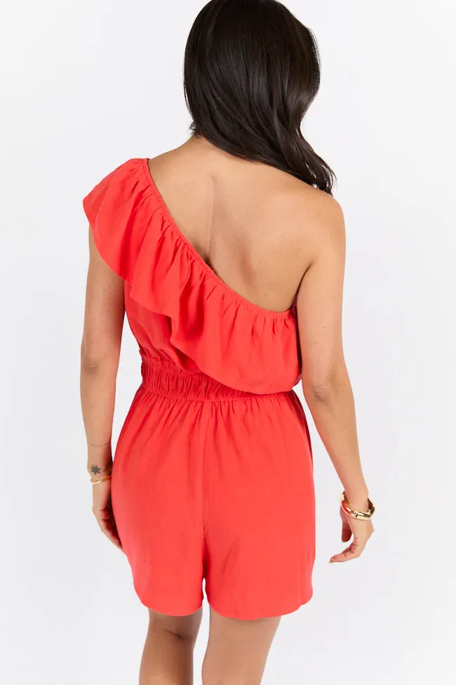 StainResistant Fabric New Mood Red One Shoulder Romper FINAL SALE