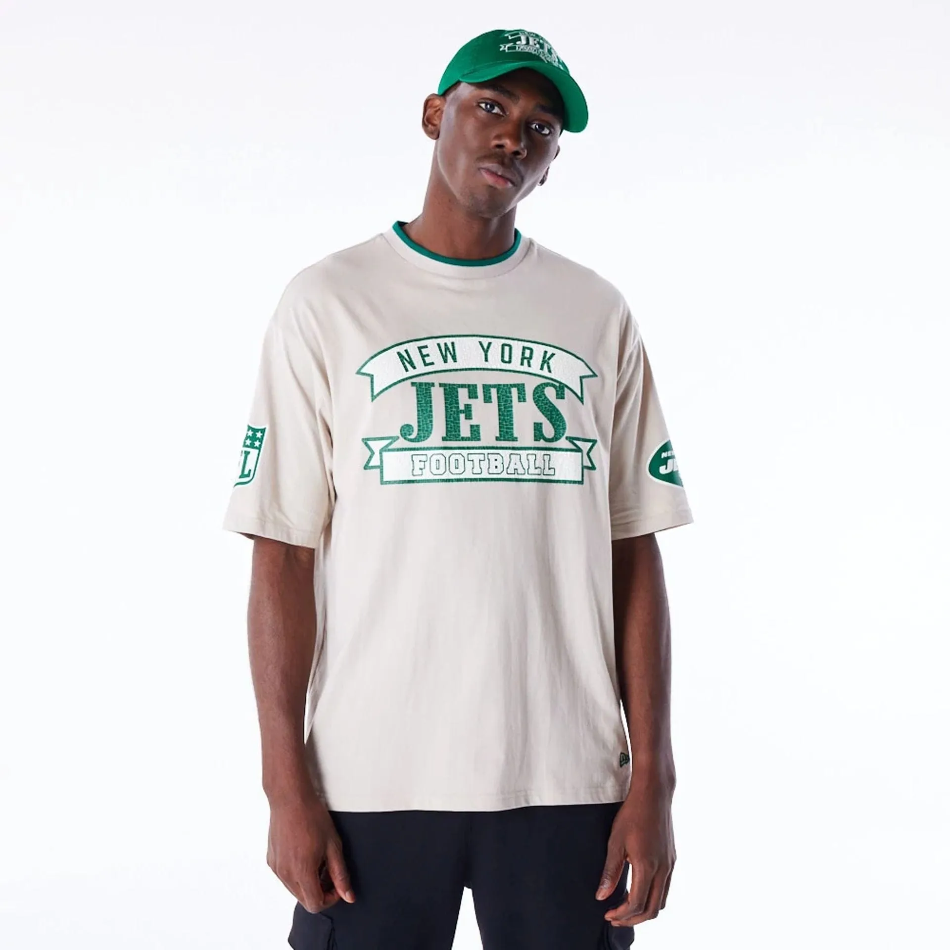 New York Jets NFL Graphic Open White Oversized T-Shirt Chic and Soft