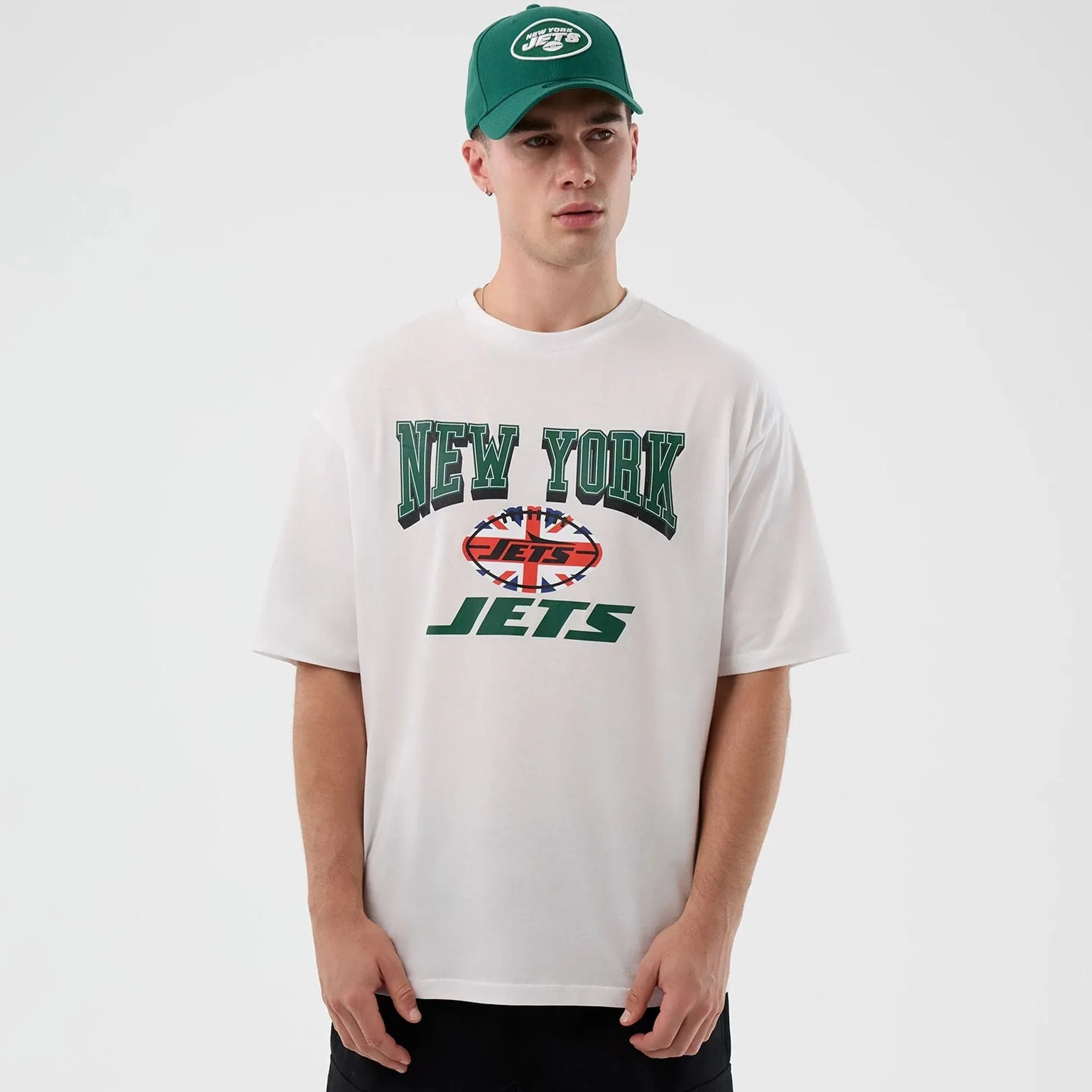 Basic Wear Crew Neck Design New York Jets NFL International Series Games White Oversized T-Shirt