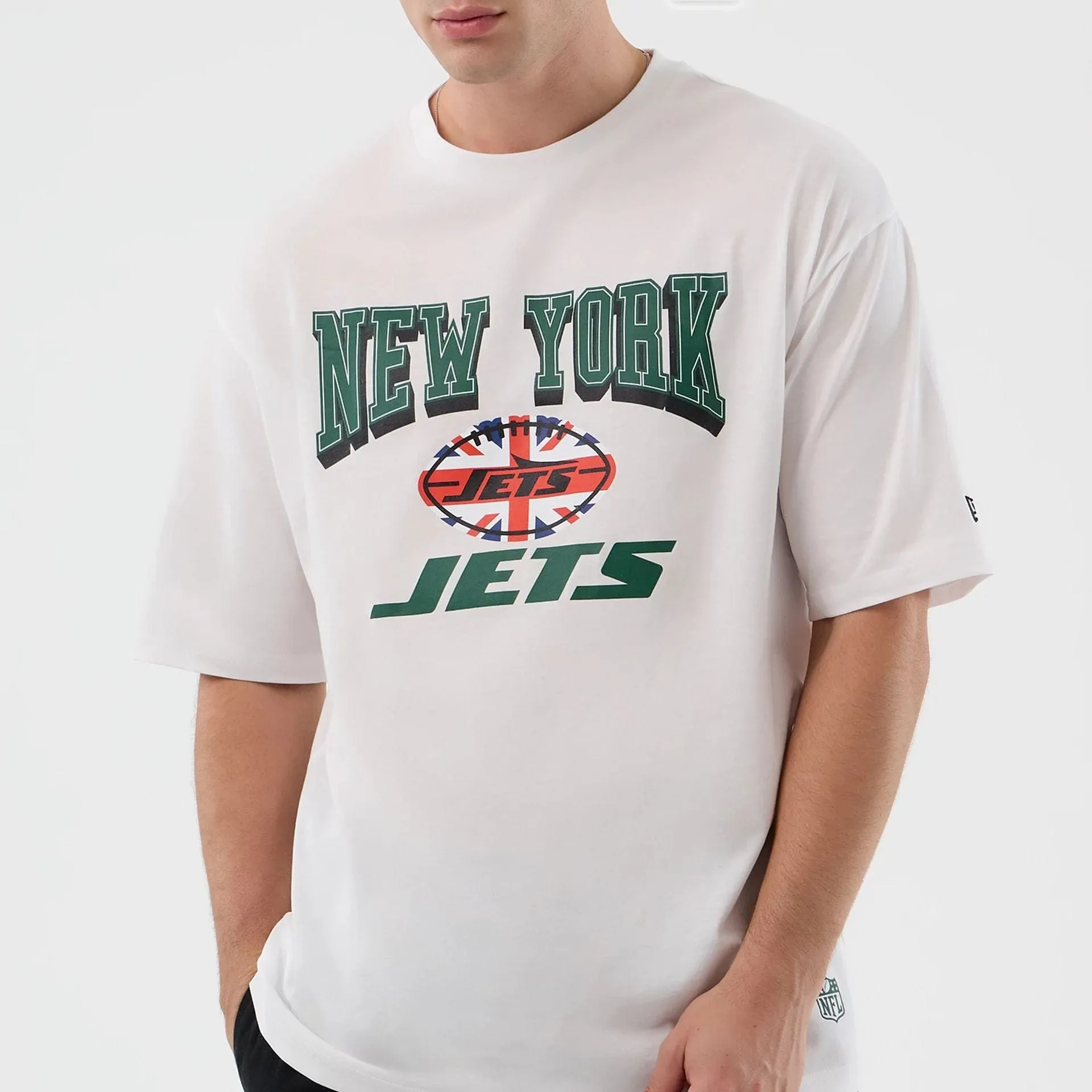 SeamFreeShoulders Comfy Performance Wear New York Jets NFL International Series Games White Oversized T-Shirt