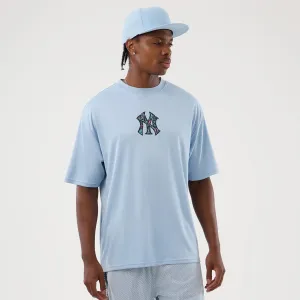 Urban Casual Look Teenager fashion New York Yankees MLB Mesh Infill Pastel Blue Oversized T-Shirt