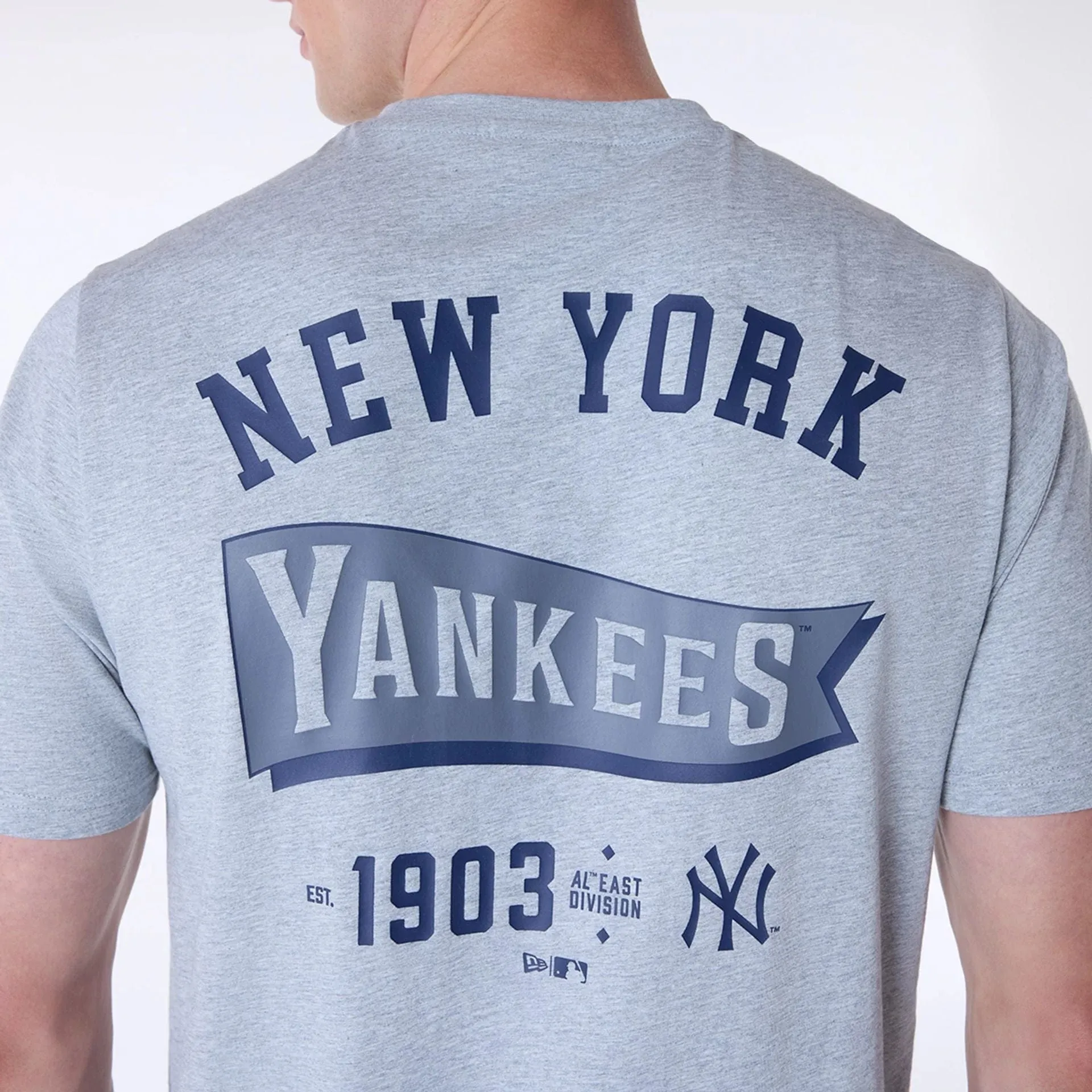 New York Yankees MLB Pennant Graphic Grey T-Shirt Floral Print Spring Freshness