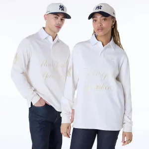 New York Yankees MLB Script Open White Long Sleeve Polo MoistureWicking