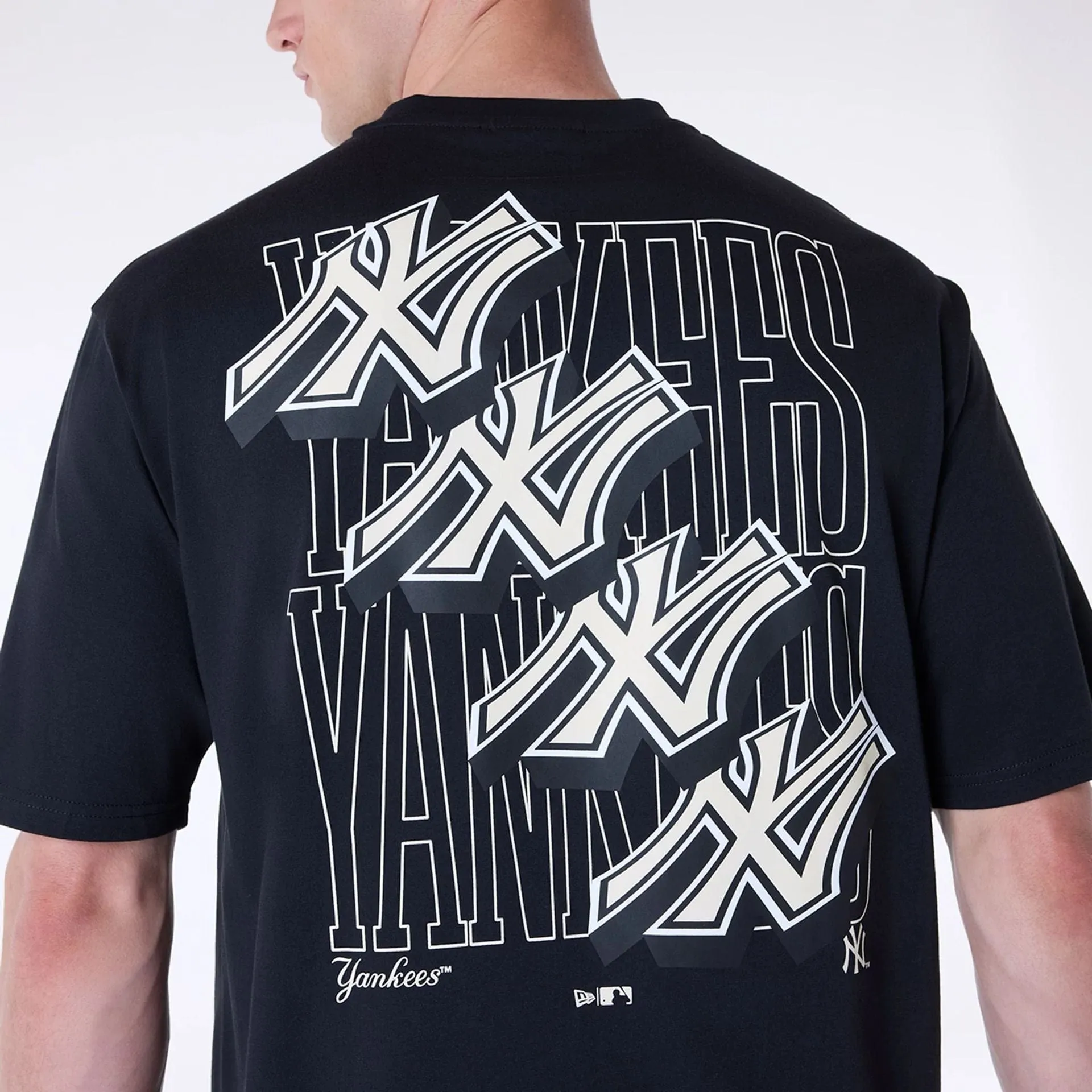 New York Yankees MLB Wordmark Black Oversized T-Shirt Boat neck style