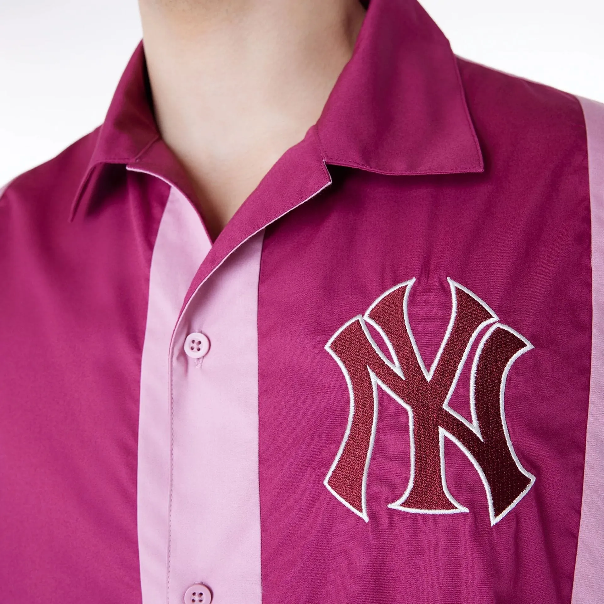 Easy-to-Style Top New York Yankees Stripe Revere Dark Pink Short Sleeve Shirt