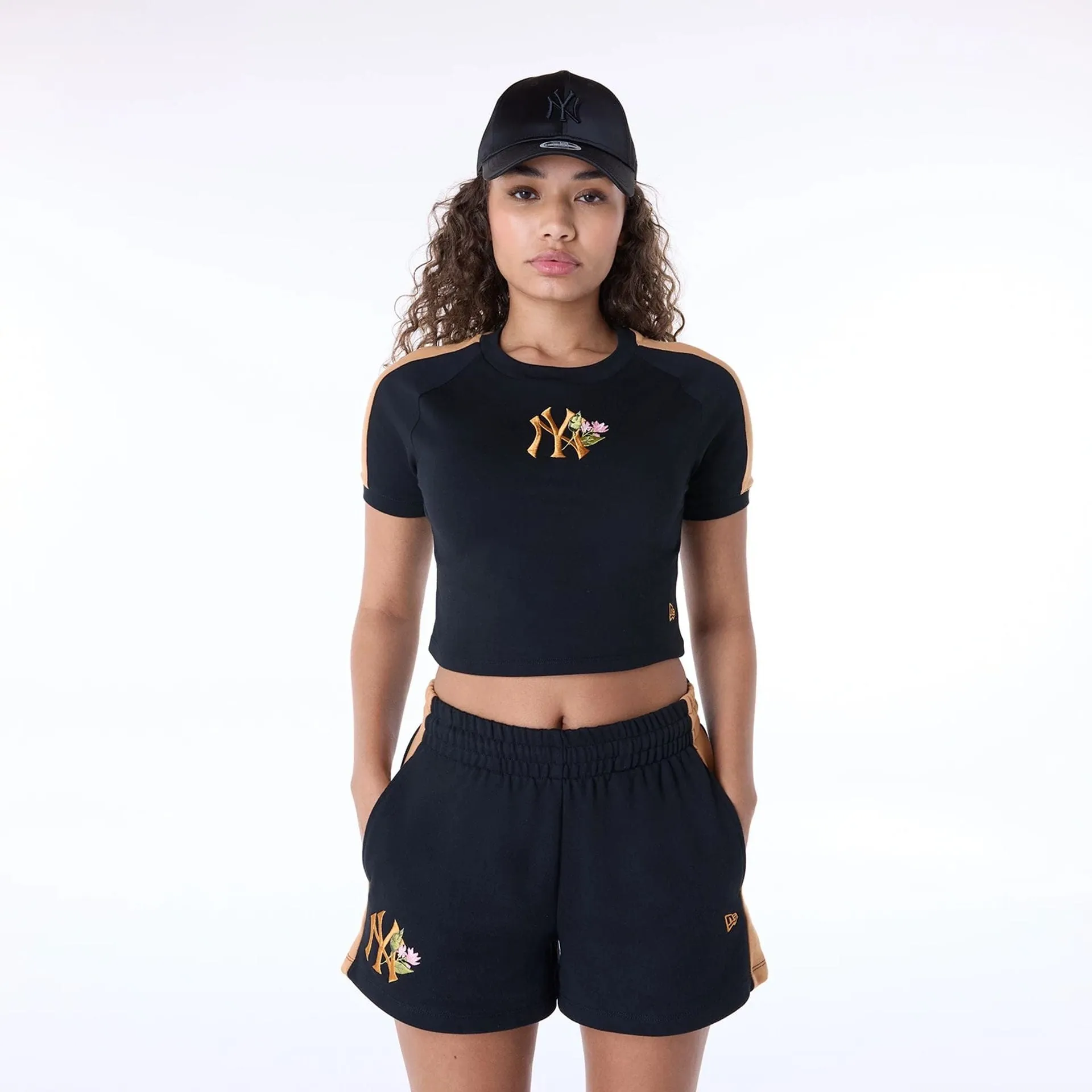 Reinforced Hems EcoFriendlyDyes New York Yankees Womens MLB Floral Black T-Shirt