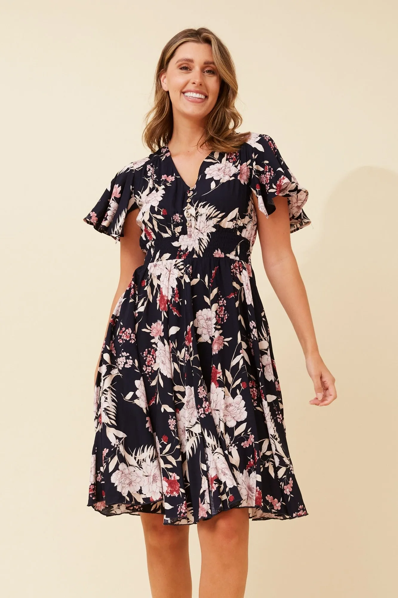 Invisible-Zip Chic Design SANDY FLORAL DRESS