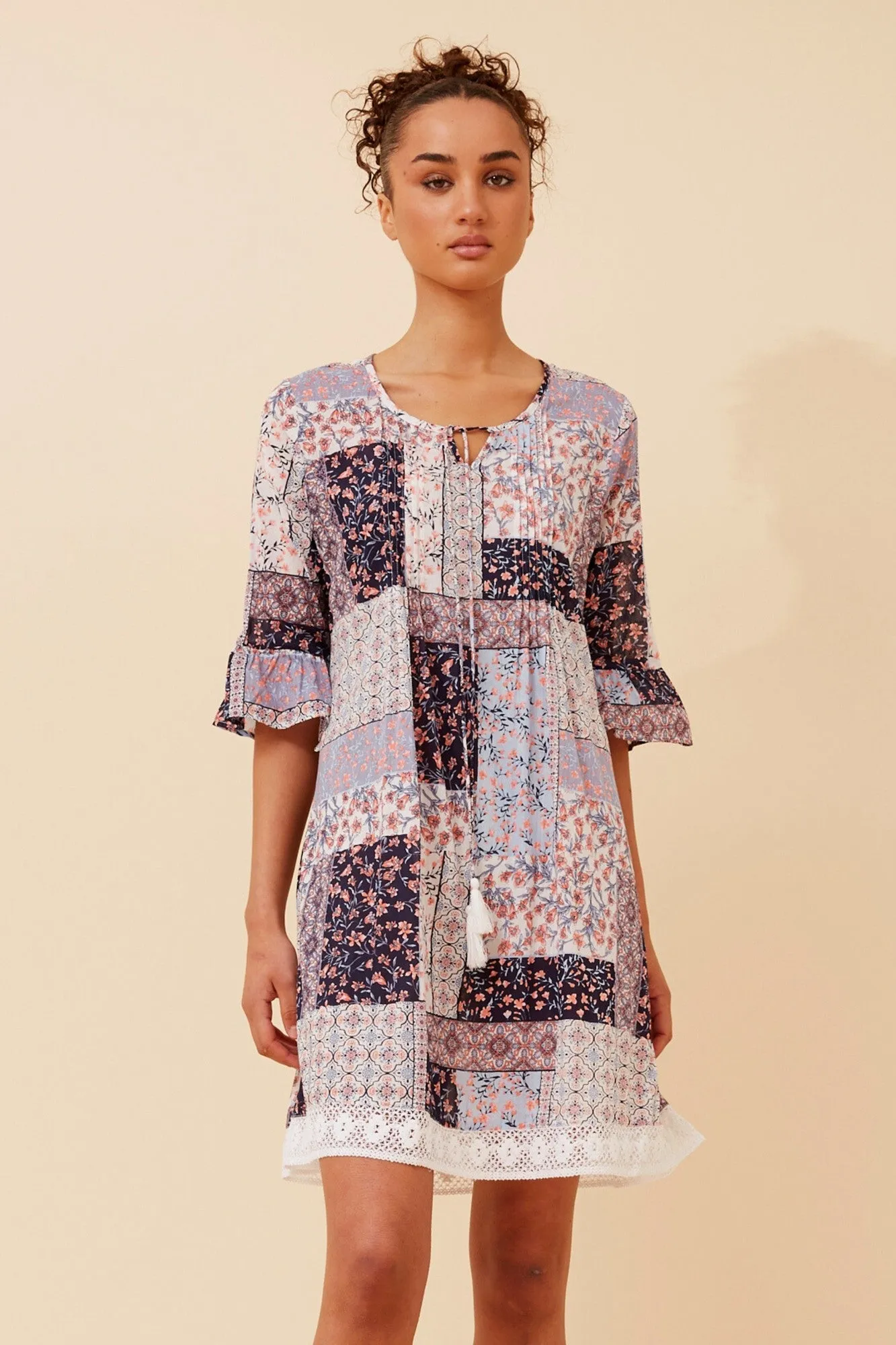 NIETTA PATCHWORK PRINT DRESS Back Glow