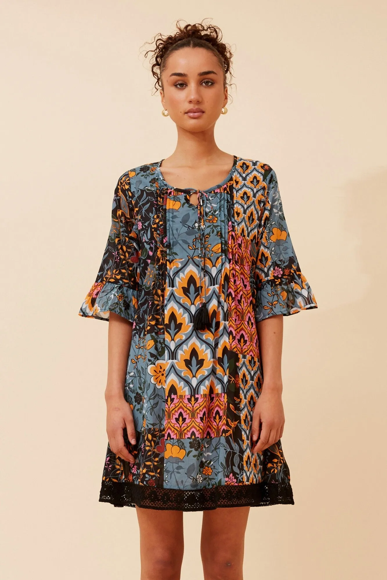 NIETTA PATCHWORK PRINT DRESS Smooth Surface