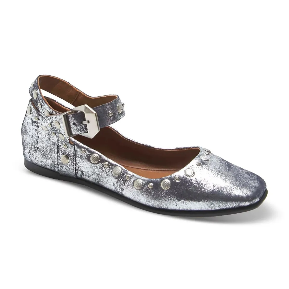 Free People Women's Mystic Mary Jane Flat Silver Distress Lead Step