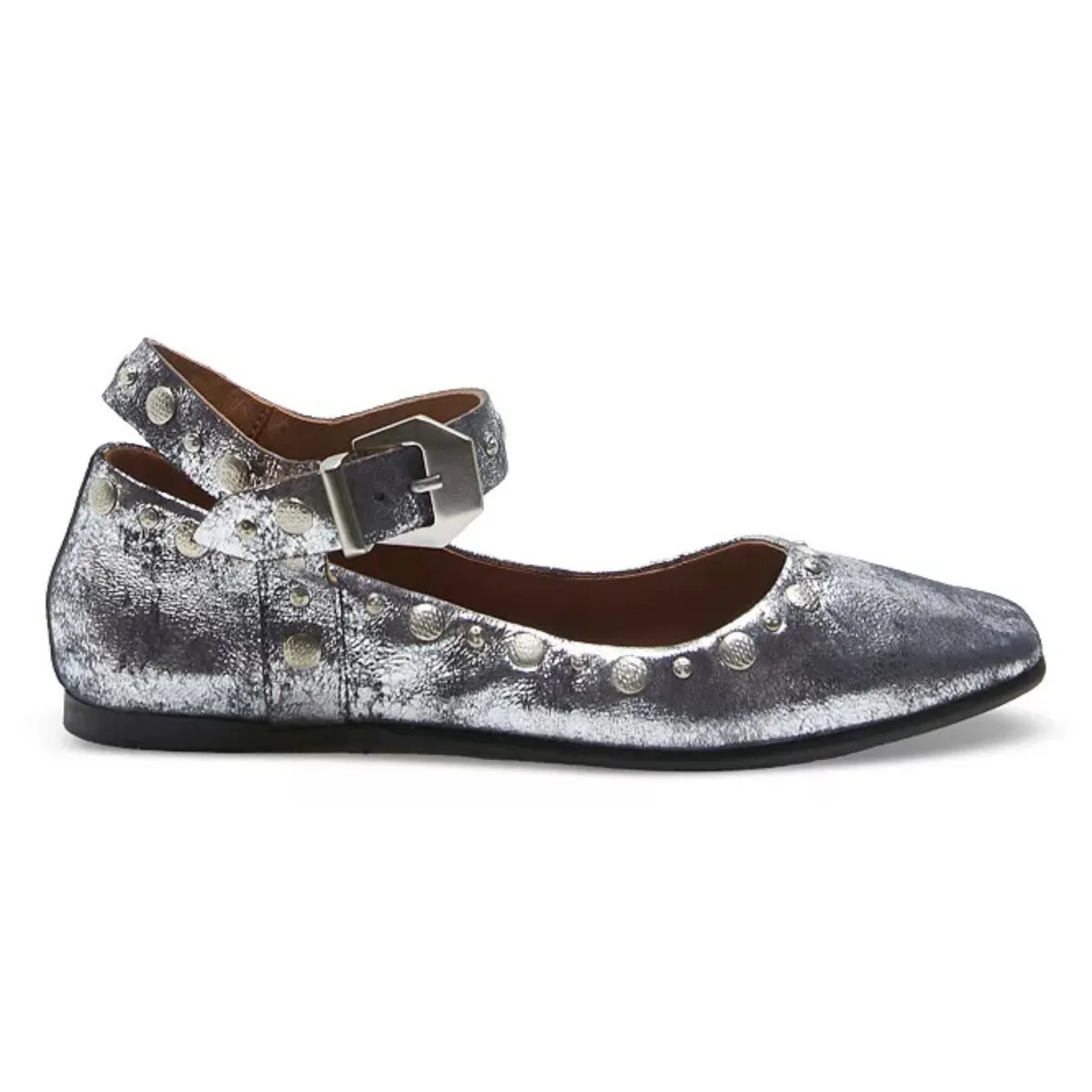 Free People Women's Mystic Mary Jane Flat Silver Distress Breathable Layer Flat Sole