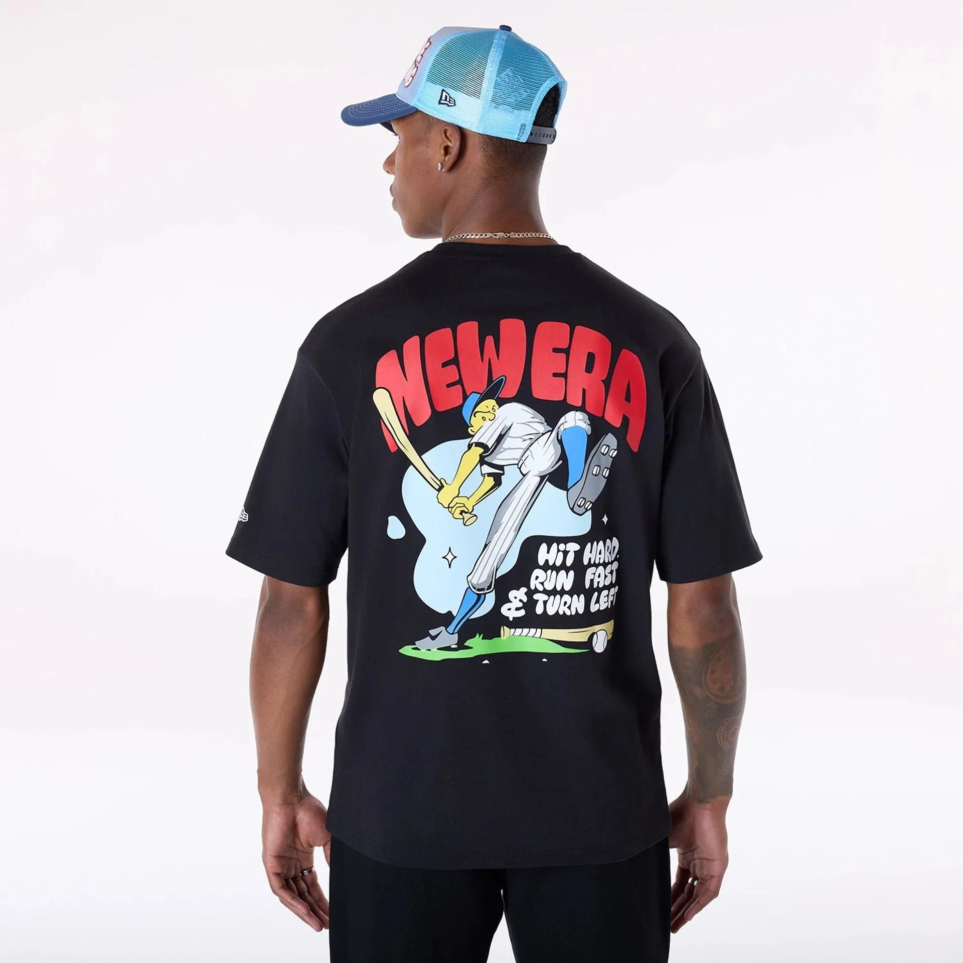 New Era Baseball Graphic Black Oversized T-Shirt Everyday Fashion