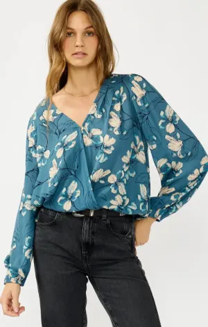 Ramona Pleated Floral Surplice Top SustainableTextiles AbrasionFree Edging
