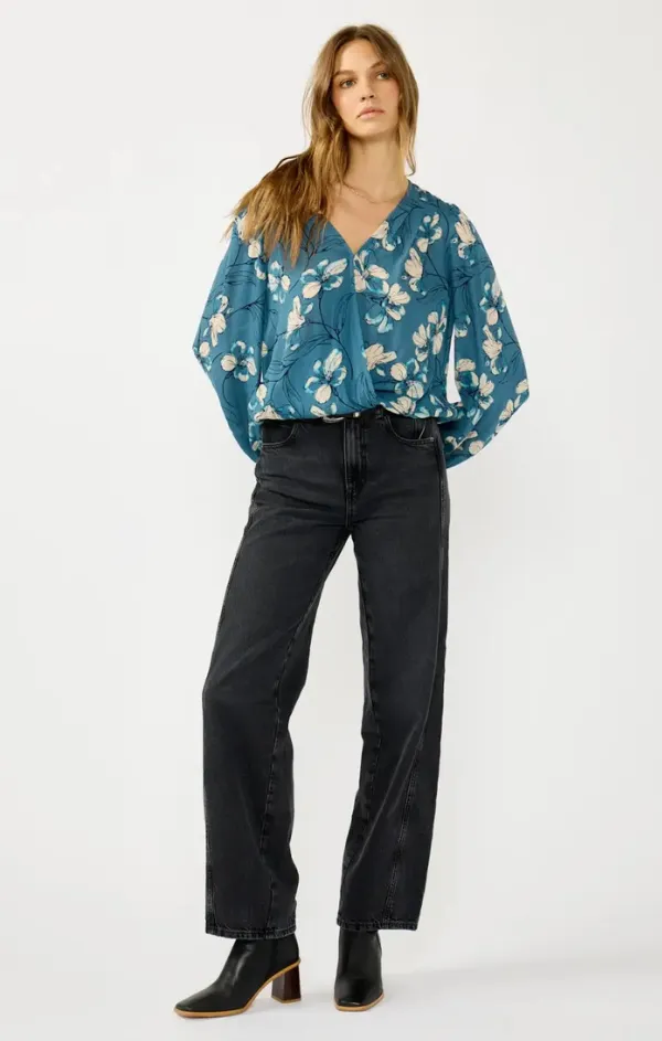 Spark Mood Reinforced Hem Ramona Pleated Floral Surplice Top