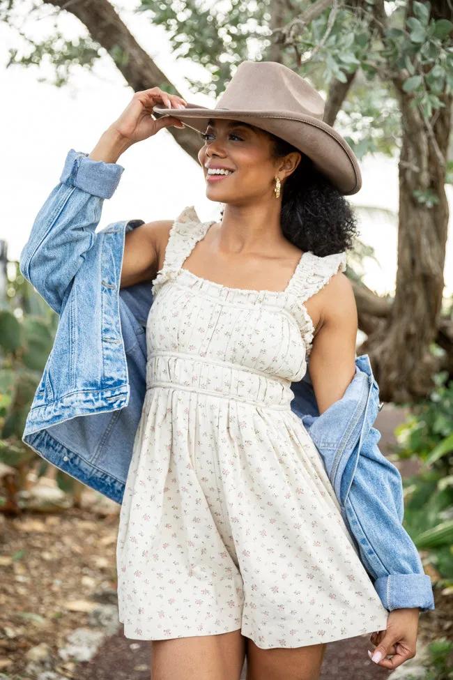 Out West Beige Printed Denim Romper Dress SALE Green Soul