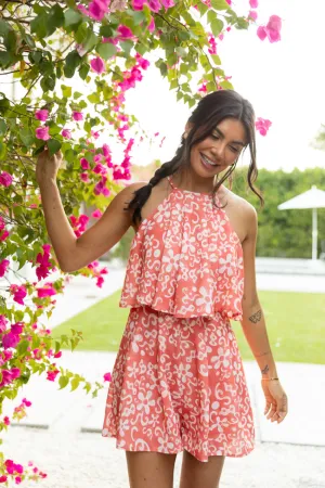 Spotlight Moment Coral Print Halter Neck Romper FINAL SALE Daily Wear Reuse Mode