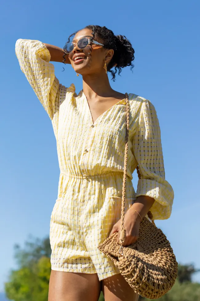 Modern Cut Japan Neat Set On You Yellow Gingham Long Sleeve Romper FINAL SALE