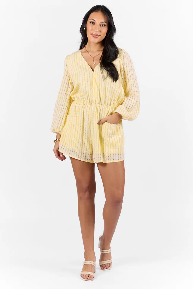 Shoot Mood Set On You Yellow Gingham Long Sleeve Romper FINAL SALE